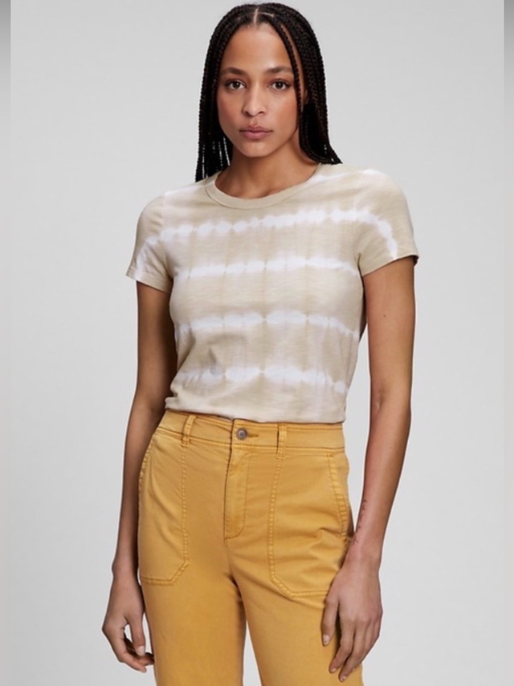 Gap ForeverSoft Tie Dye Striped Crewneck Tee Tan White S